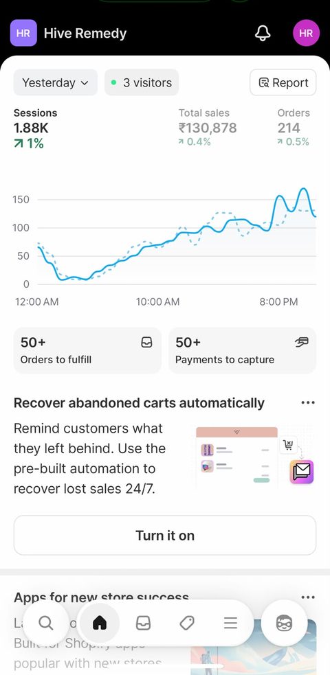 Hive Remedy daily dashboard: 1.3 lakh rupees in a day